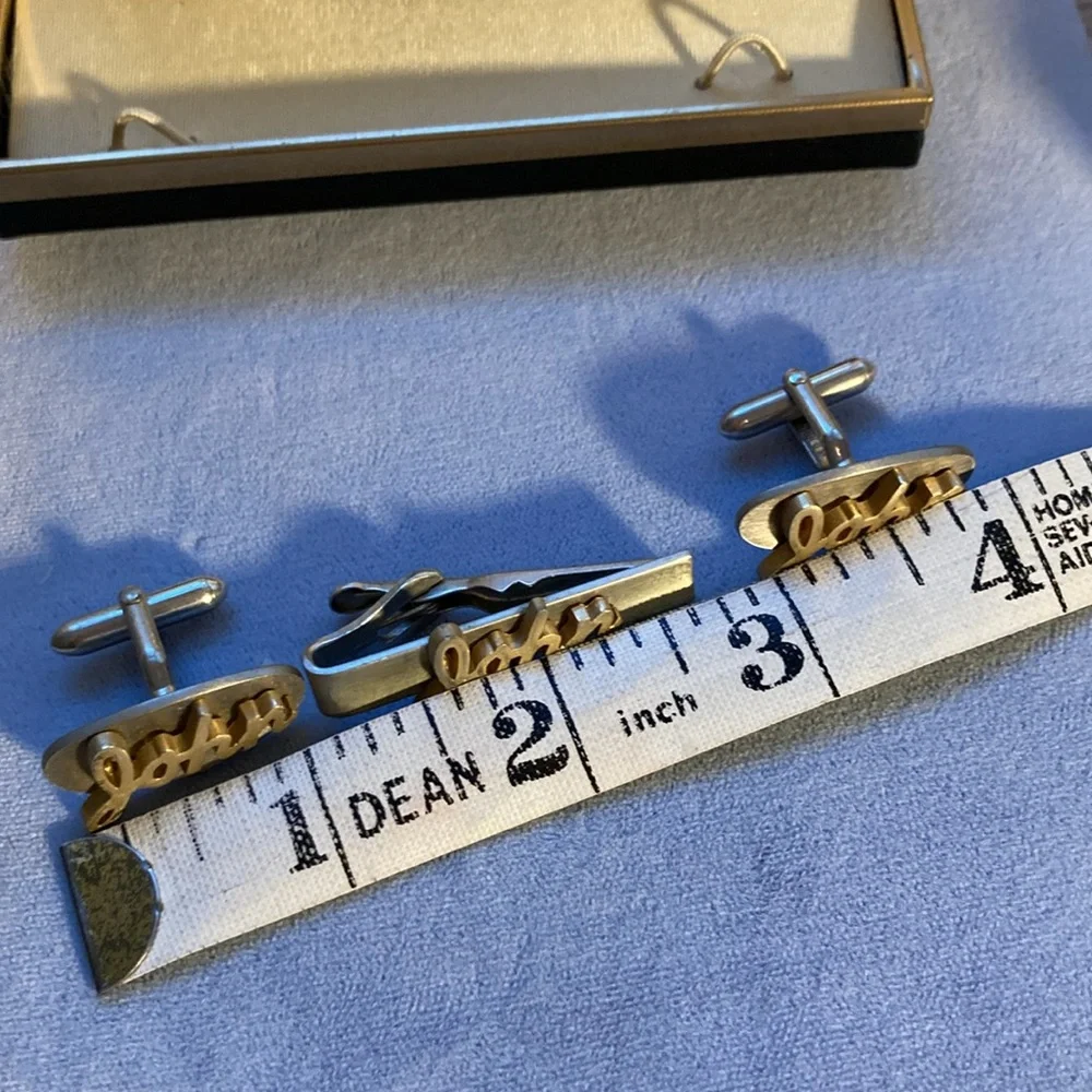 Swank Cufflinks and Tie Clip Set John gold silver